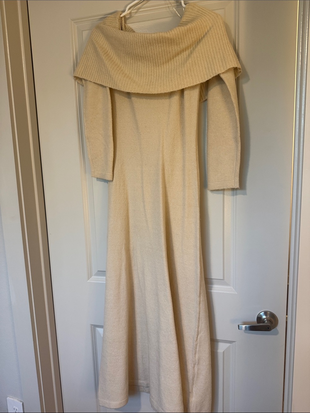 Moon River Cream Off-the-Shoulder Knit Maxi Sweater Dress